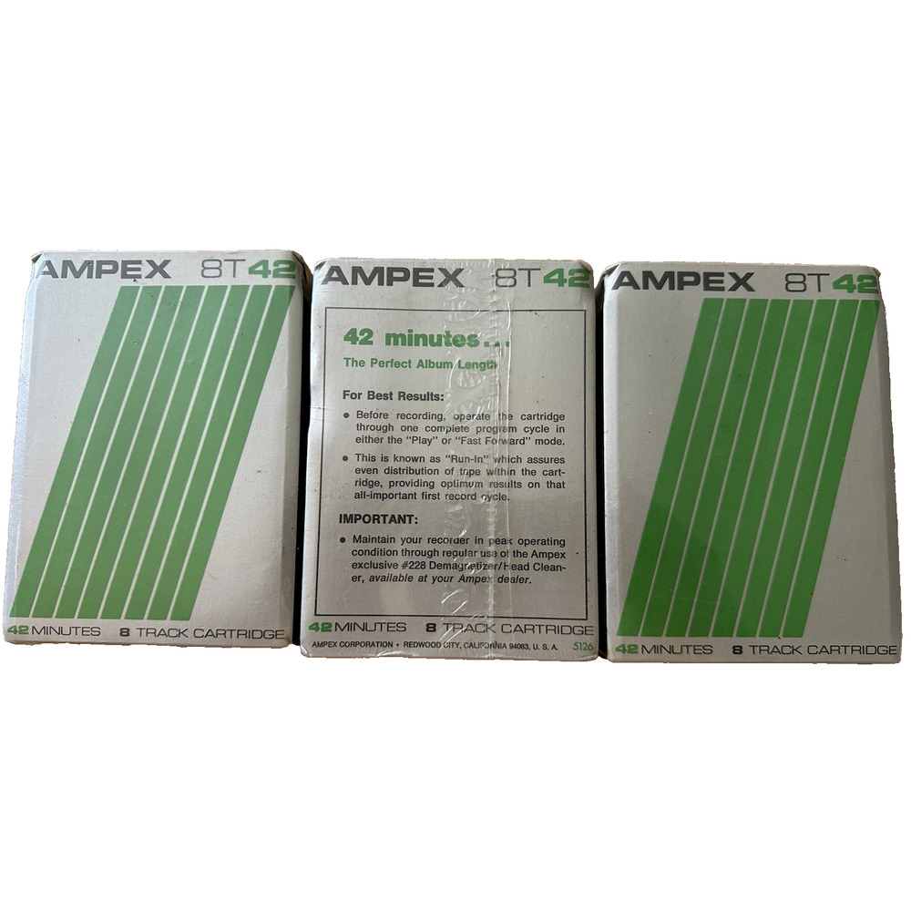 Ampex 8T42 8-track audio tape cartridge Set of 3, All Sealed/ NEW/ VTG